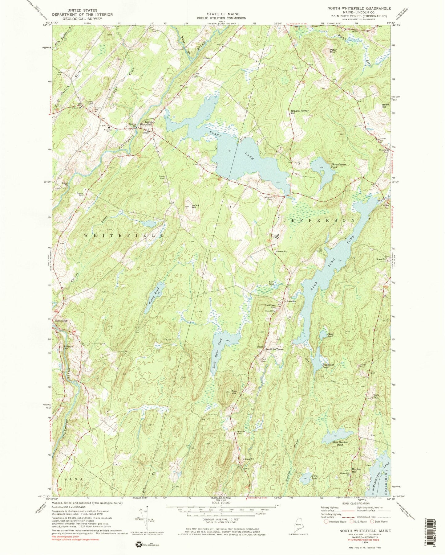 Classic USGS North Whitefield Maine 7.5'x7.5' Topo Map Image