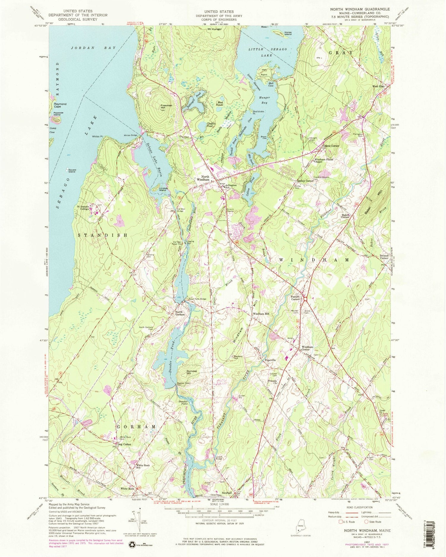Classic USGS North Windham Maine 7.5'x7.5' Topo Map Image