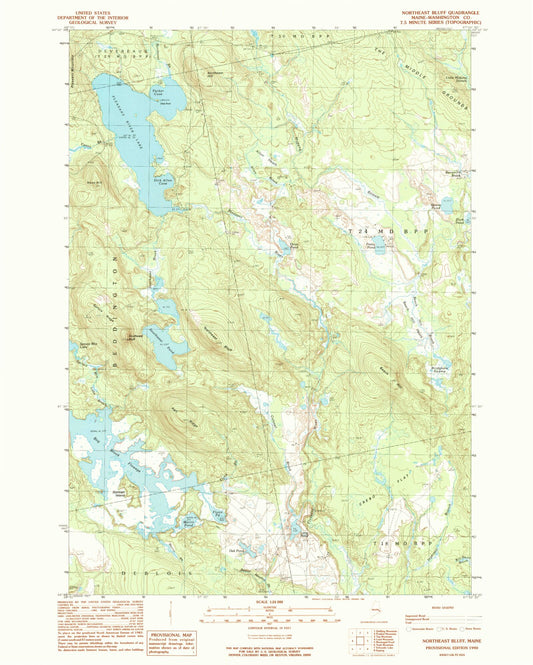 Classic USGS Northeast Bluff Maine 7.5'x7.5' Topo Map Image