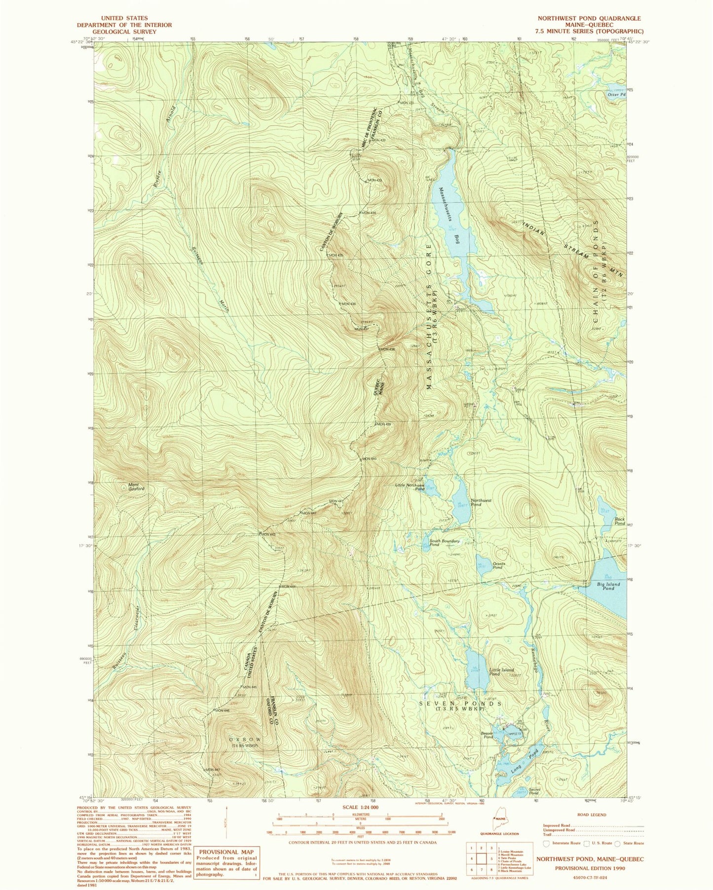 Classic USGS Northwest Pond Maine 7.5'x7.5' Topo Map Image