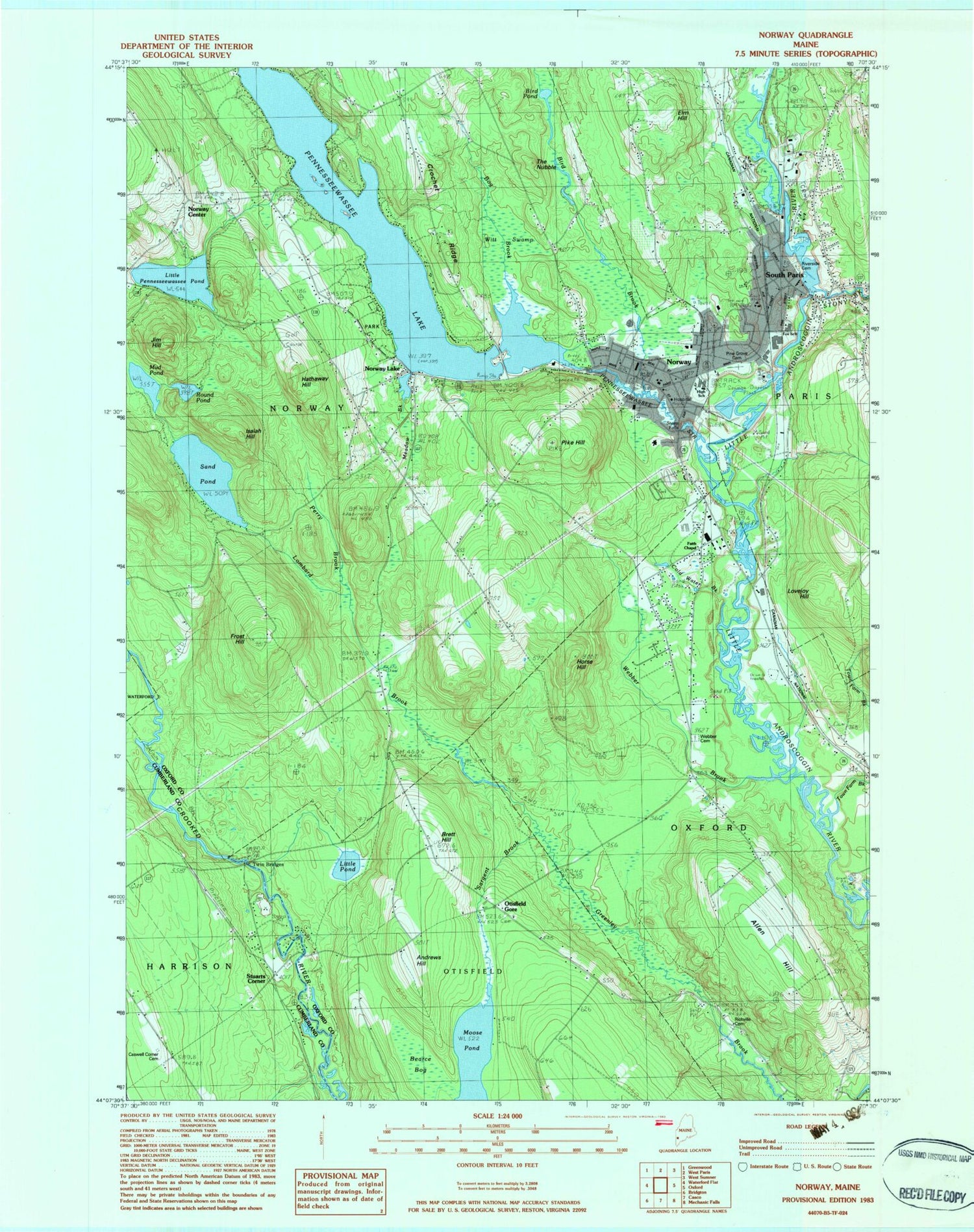 Classic USGS Norway Maine 7.5'x7.5' Topo Map Image