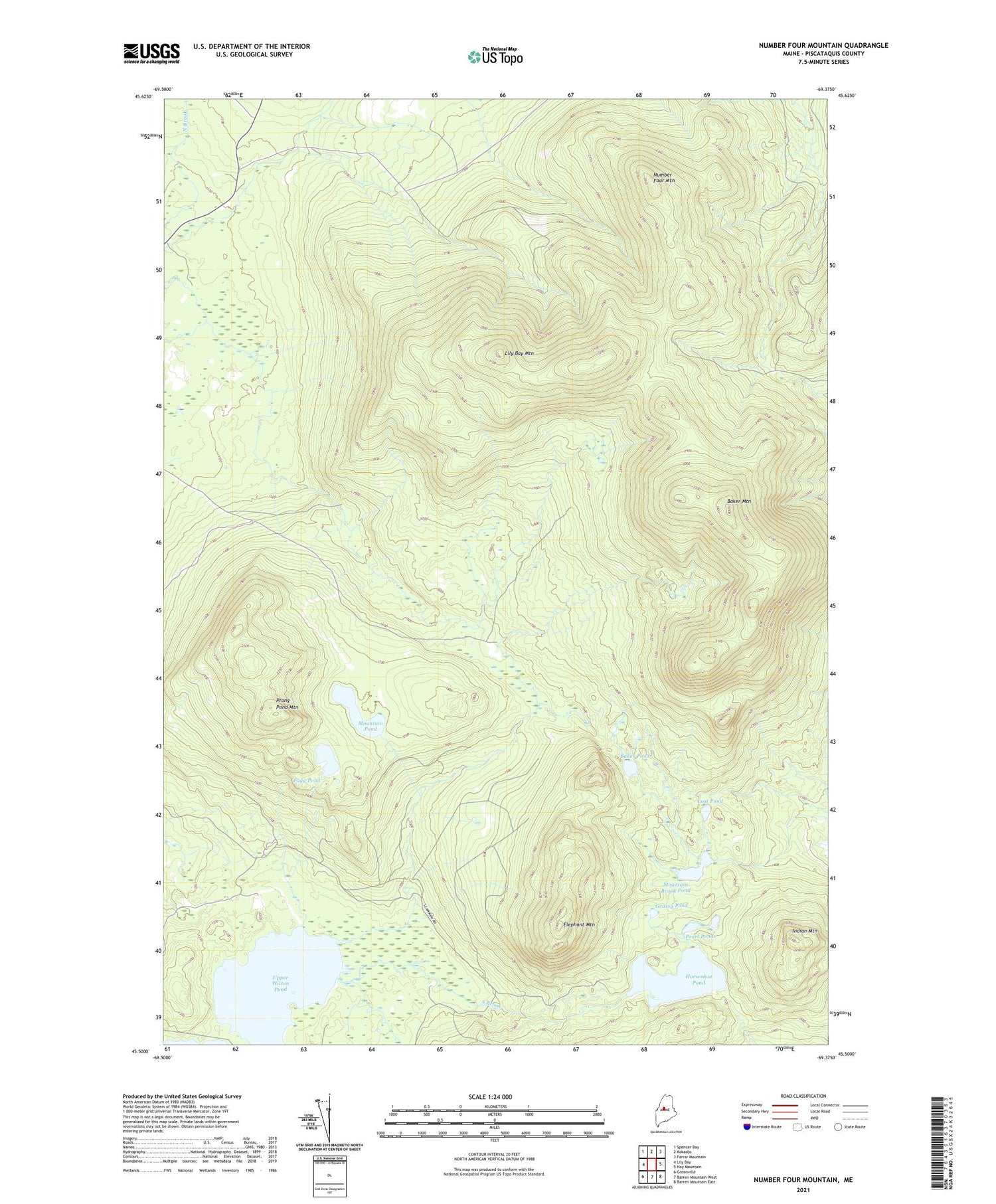 Number Four Mountain Maine US Topo Map Image