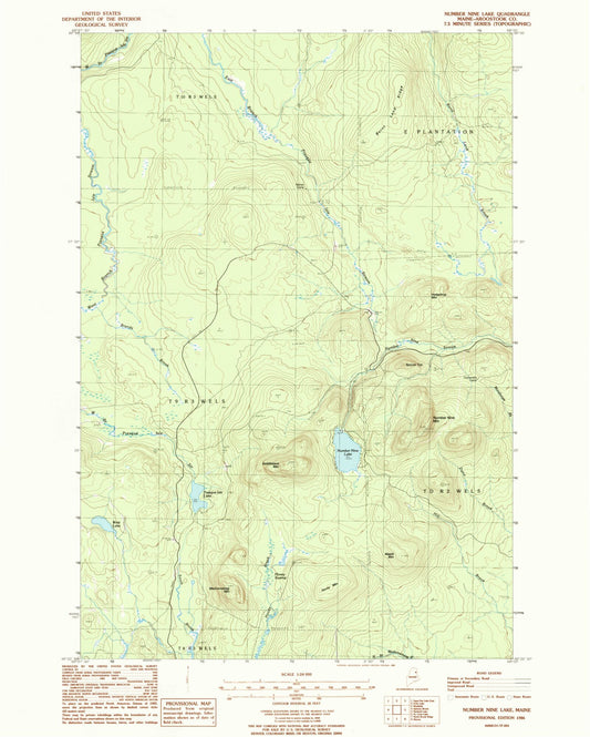 Classic USGS Number Nine Lake Maine 7.5'x7.5' Topo Map Image