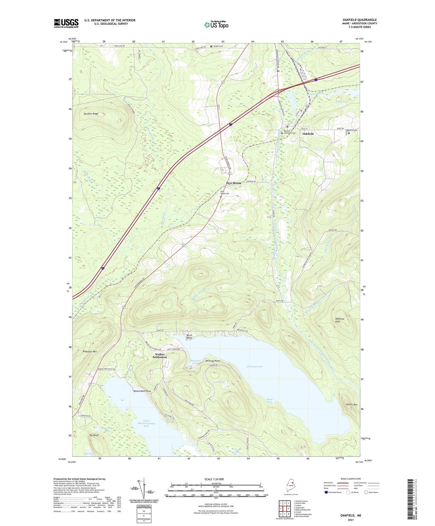 Oakfield Maine US Topo Map Image
