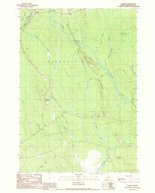 Classic USGS Olamon Maine 7.5'x7.5' Topo Map Image