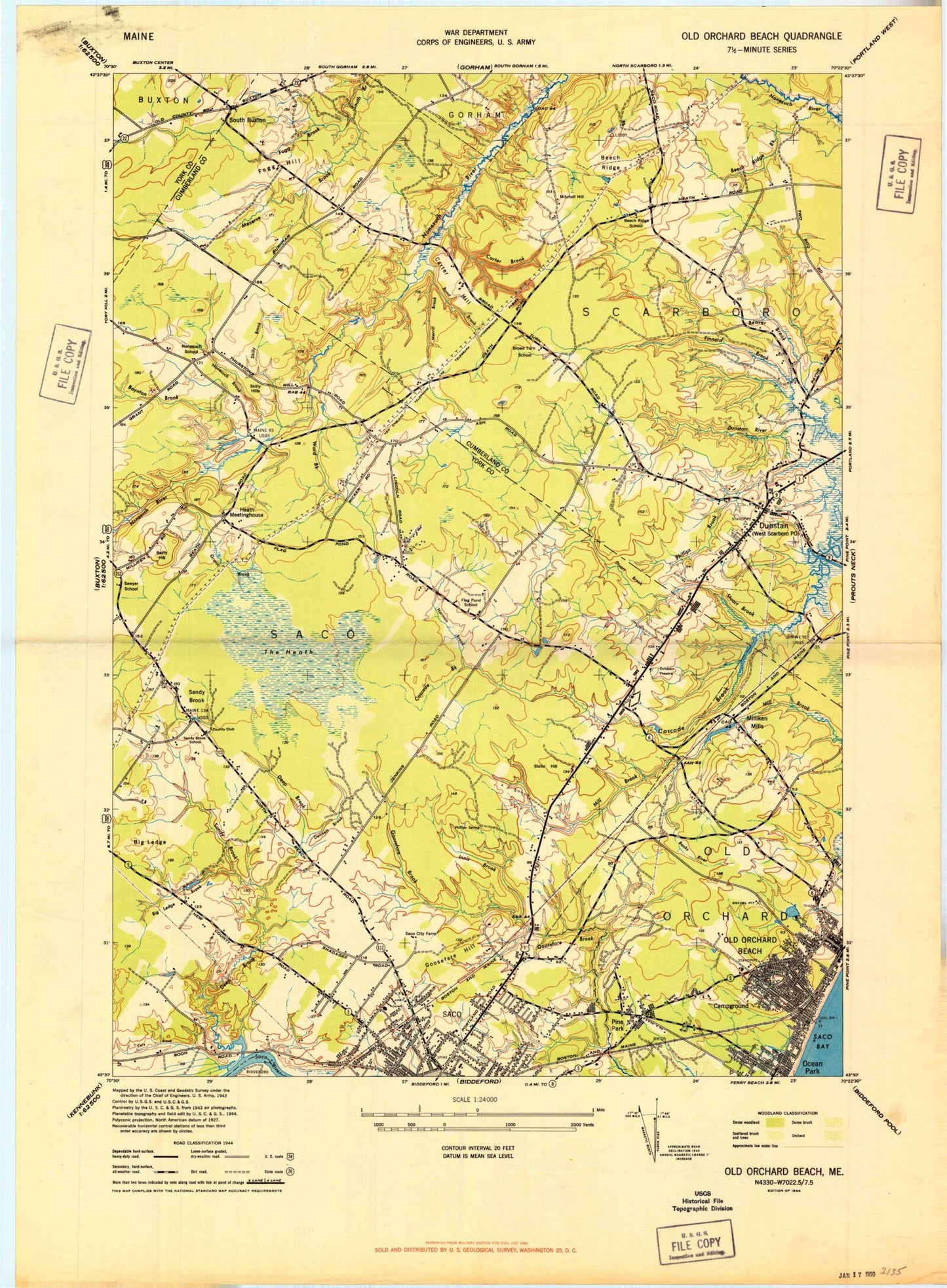 Classic USGS Old Orchard Beach Maine 7.5'x7.5' Topo Map Image