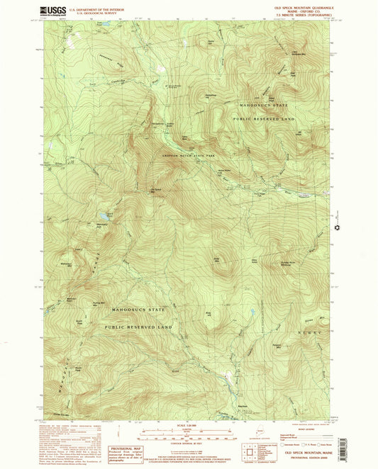 Classic USGS Old Speck Mountain Maine 7.5'x7.5' Topo Map Image