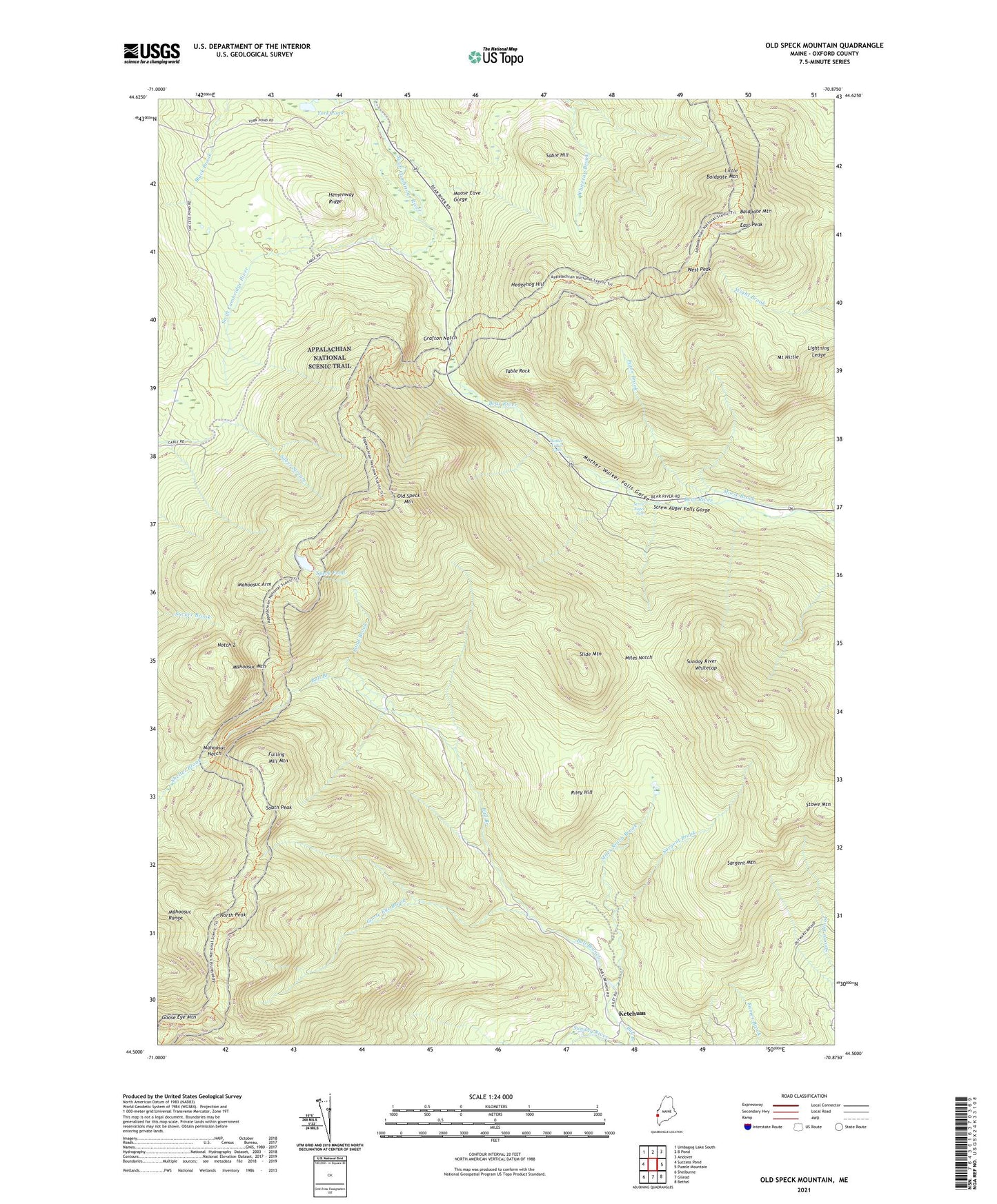 Old Speck Mountain Maine US Topo Map Image