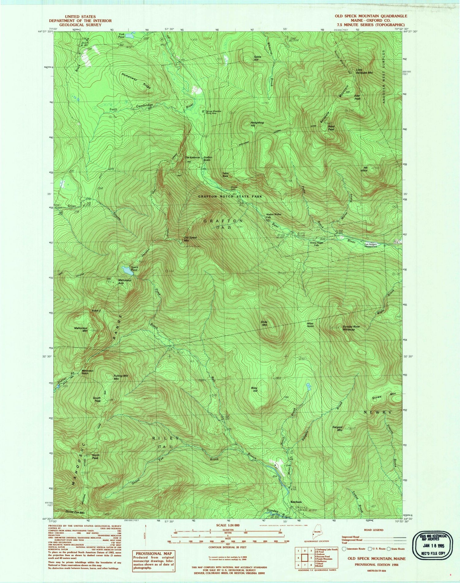 Classic USGS Old Speck Mountain Maine 7.5'x7.5' Topo Map Image