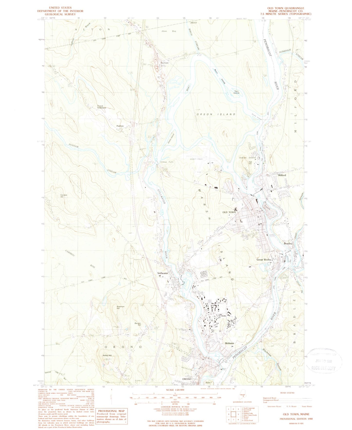 Classic USGS Old Town Maine 7.5'x7.5' Topo Map Image