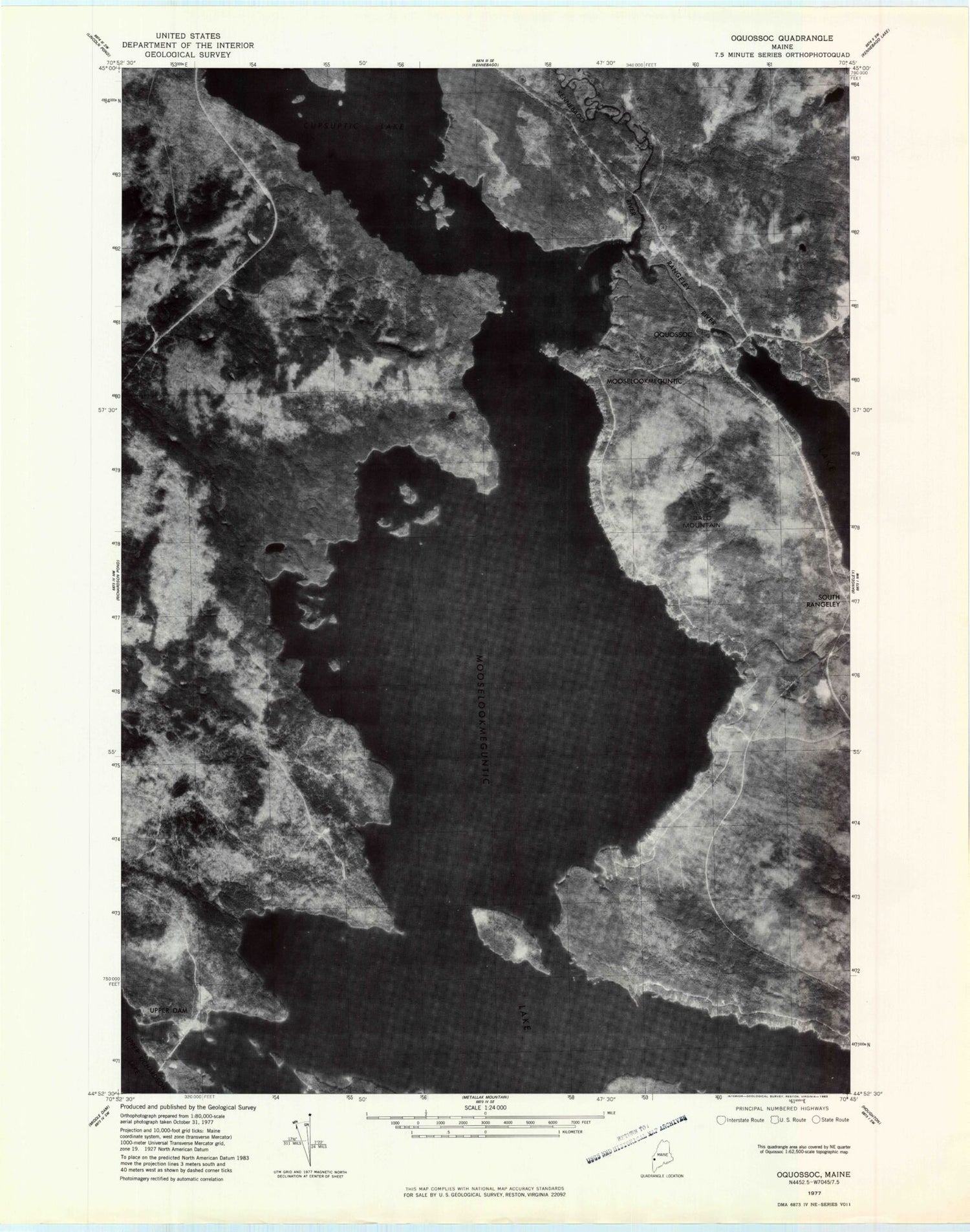 Classic USGS Oquossoc Maine 7.5'x7.5' Topo Map Image