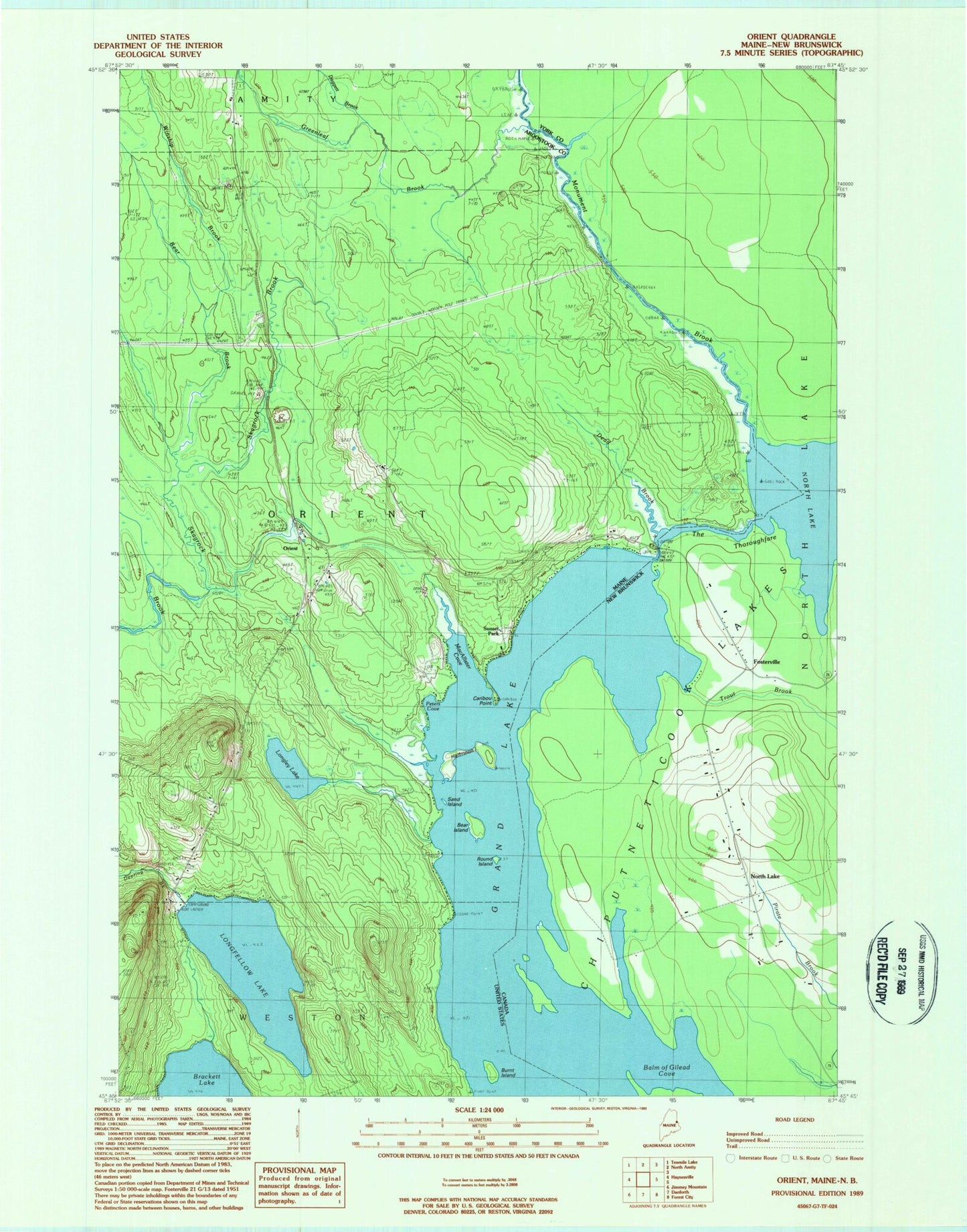 Classic USGS Orient Maine 7.5'x7.5' Topo Map Image