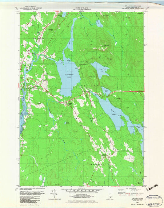 Classic USGS Orland Maine 7.5'x7.5' Topo Map Image