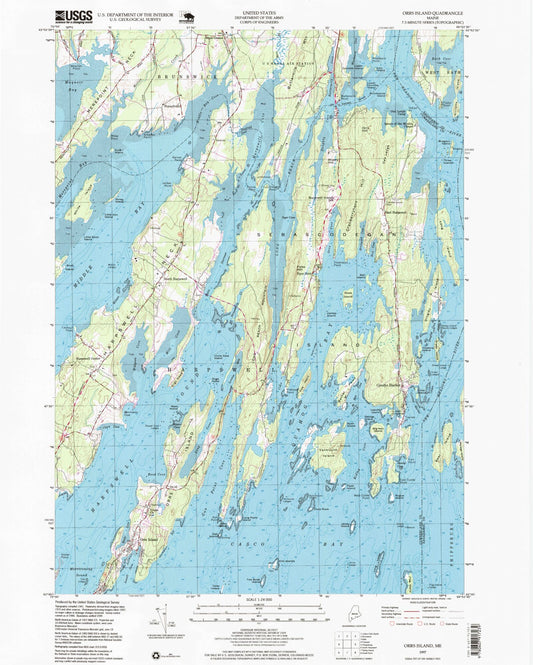 Classic USGS Orrs Island Maine 7.5'x7.5' Topo Map Image