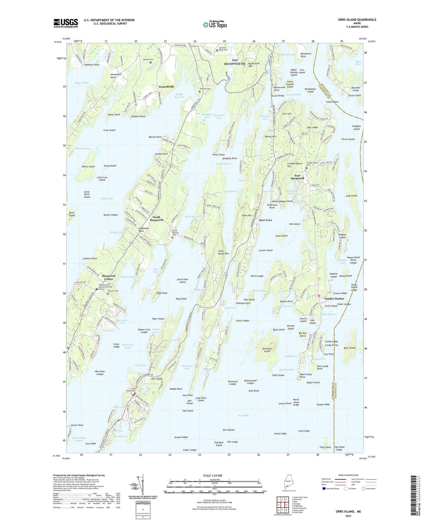 Orrs Island Maine US Topo Map Image