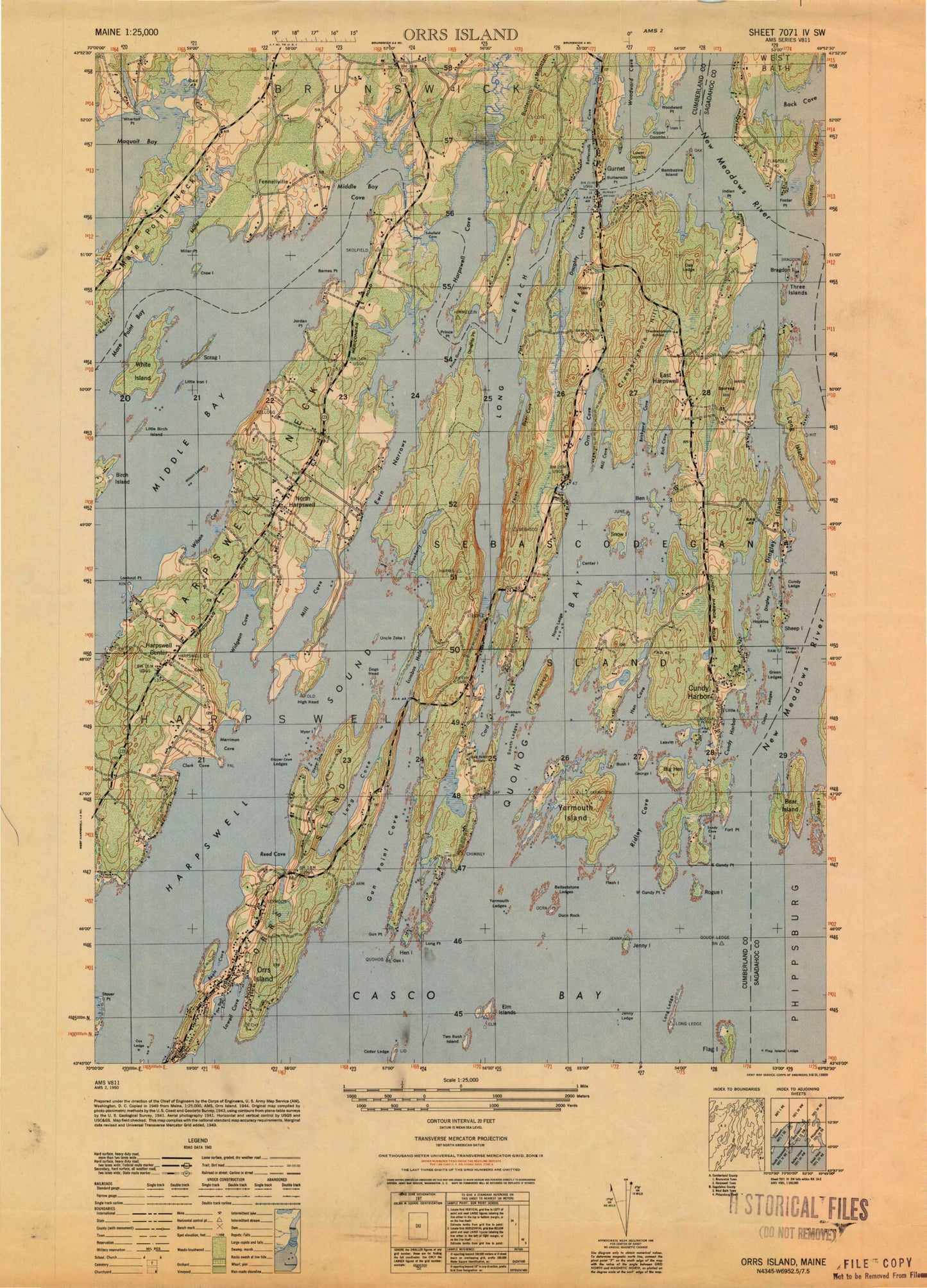 Classic USGS Orrs Island Maine 7.5'x7.5' Topo Map Image