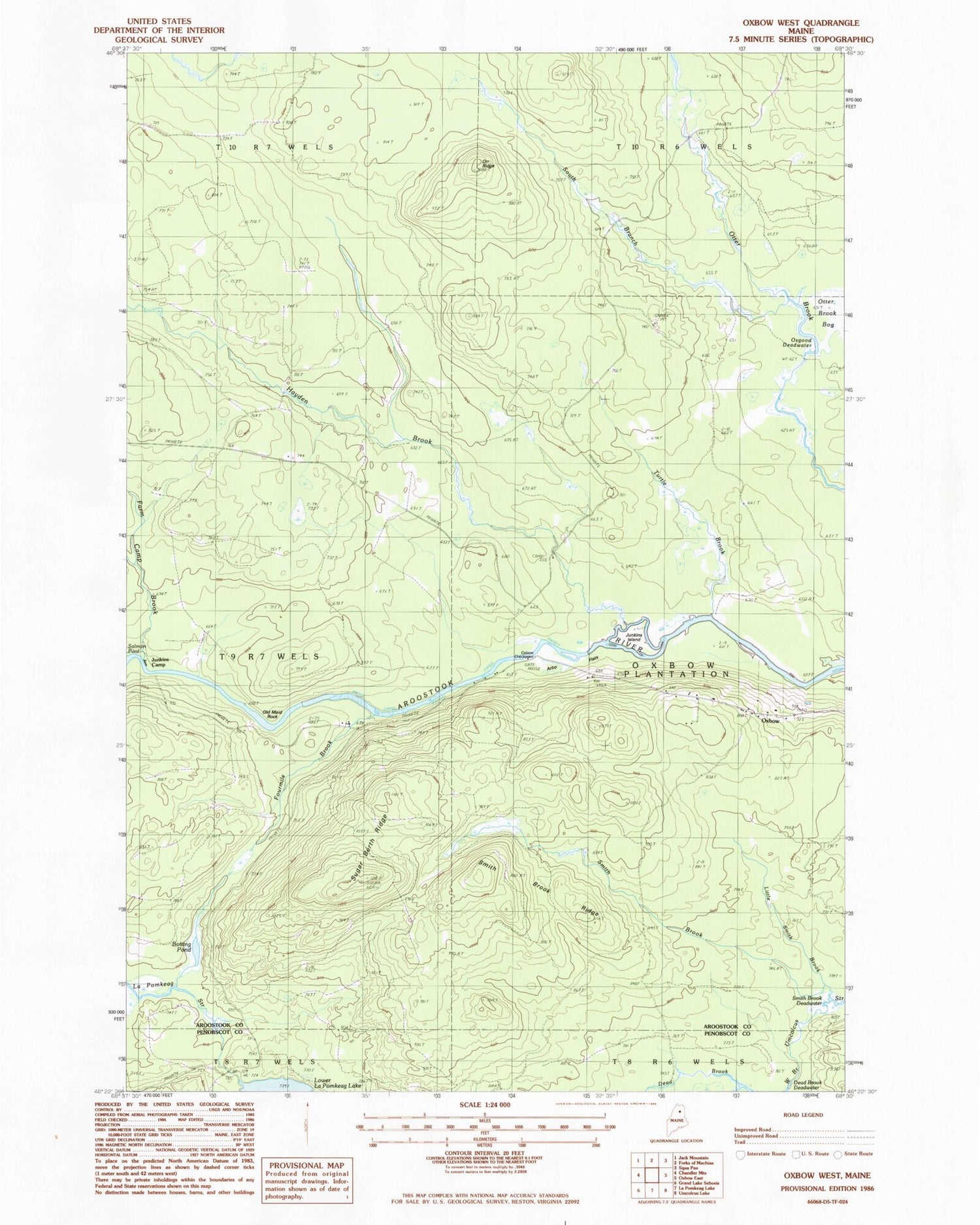 Classic USGS Oxbow West Maine 7.5'x7.5' Topo Map Image