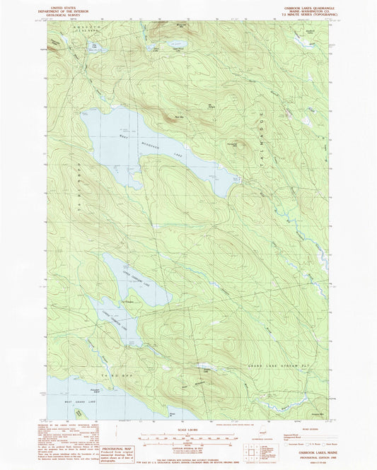 Classic USGS Oxbrook Lakes Maine 7.5'x7.5' Topo Map Image