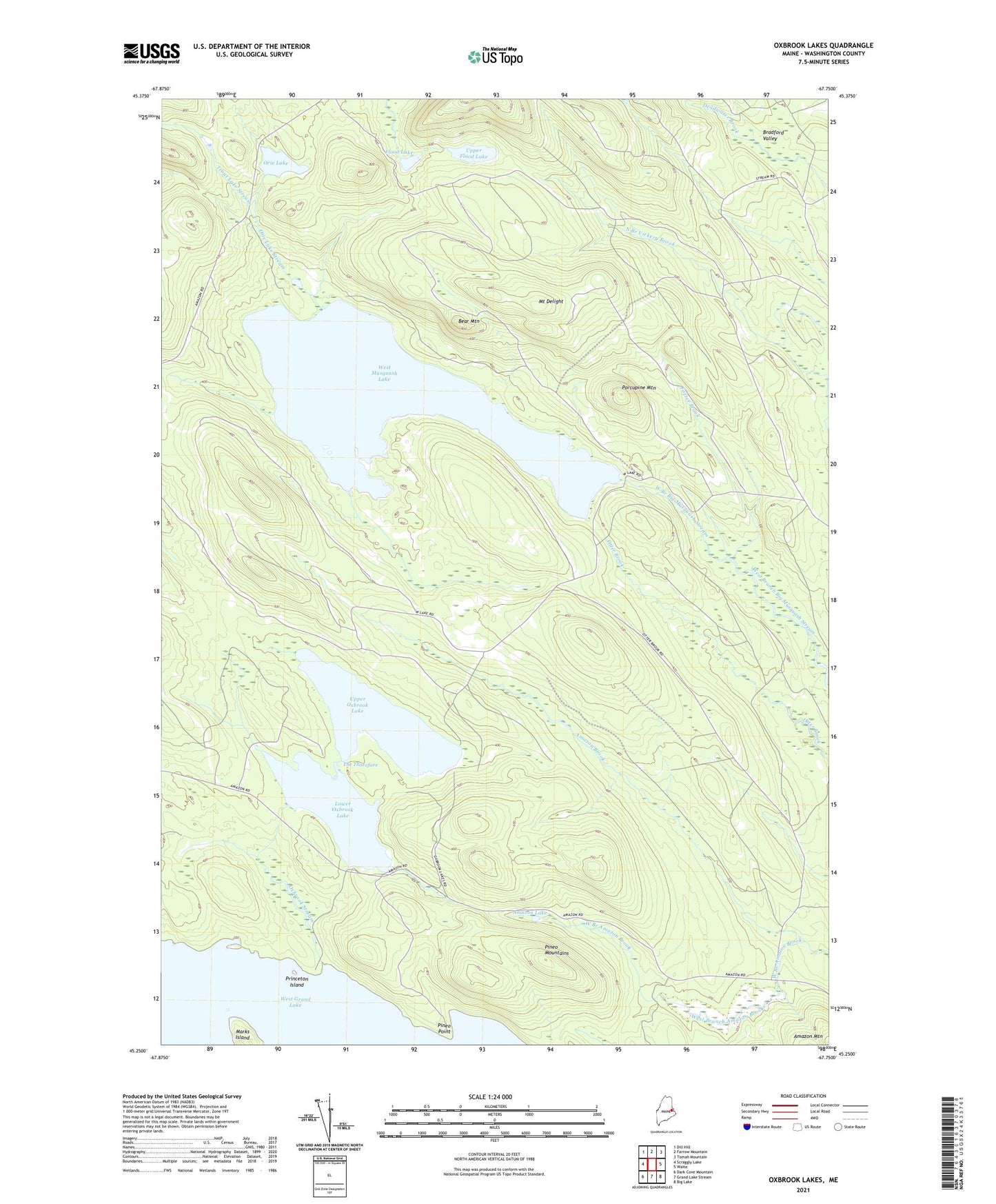 Oxbrook Lakes Maine US Topo Map Image