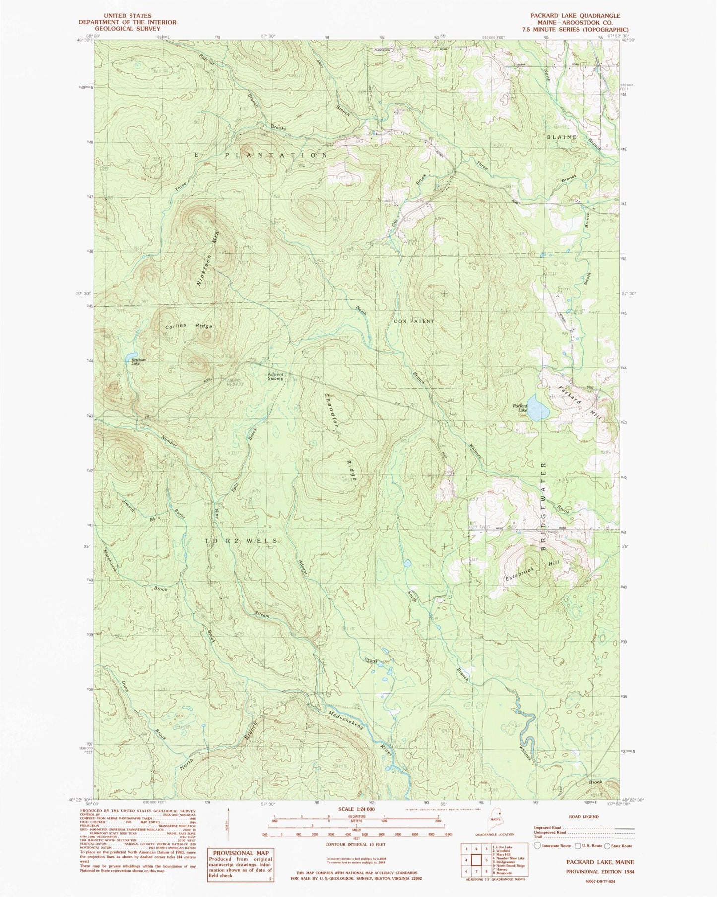 Classic USGS Packard Lake Maine 7.5'x7.5' Topo Map Image