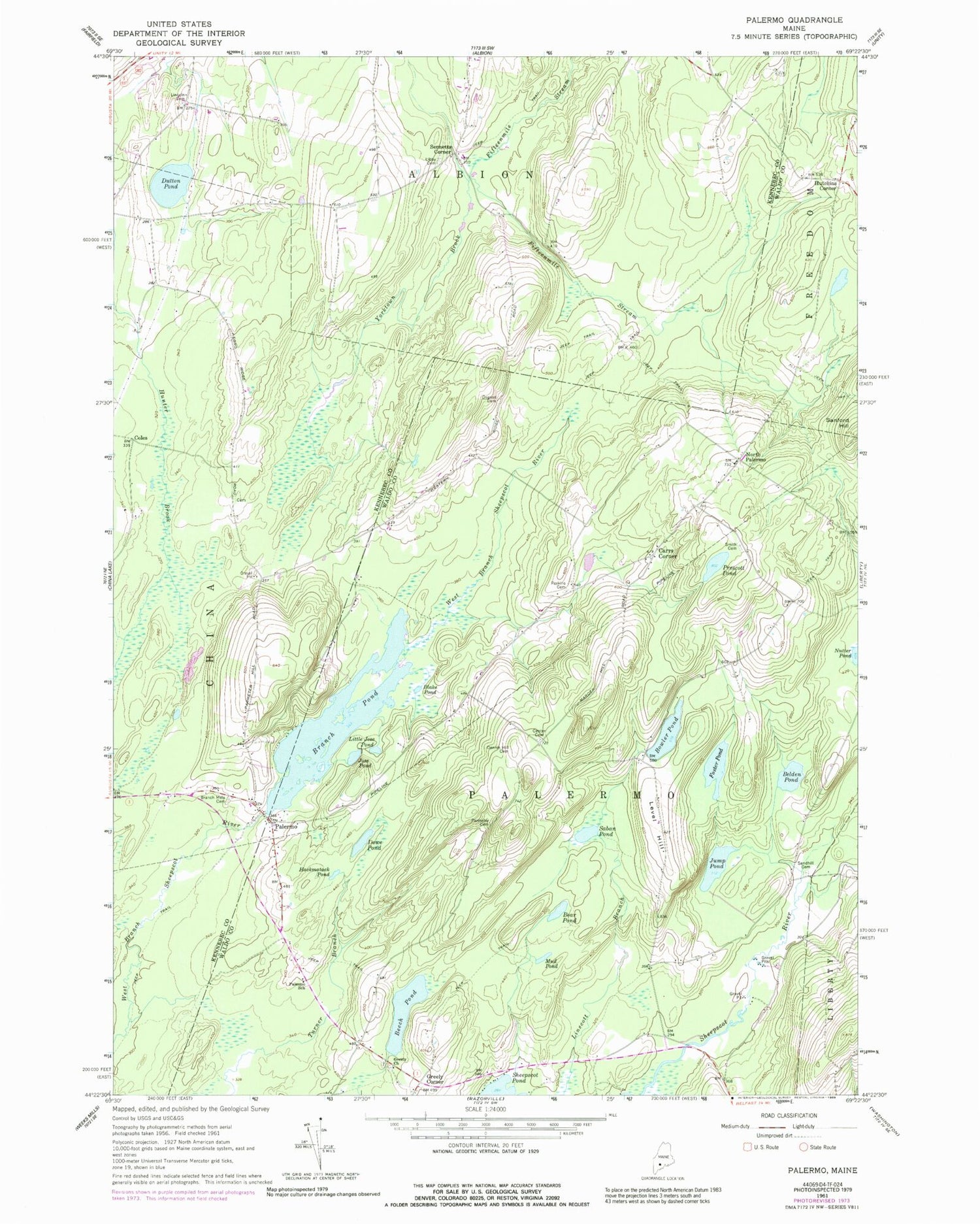 Classic USGS Palermo Maine 7.5'x7.5' Topo Map Image