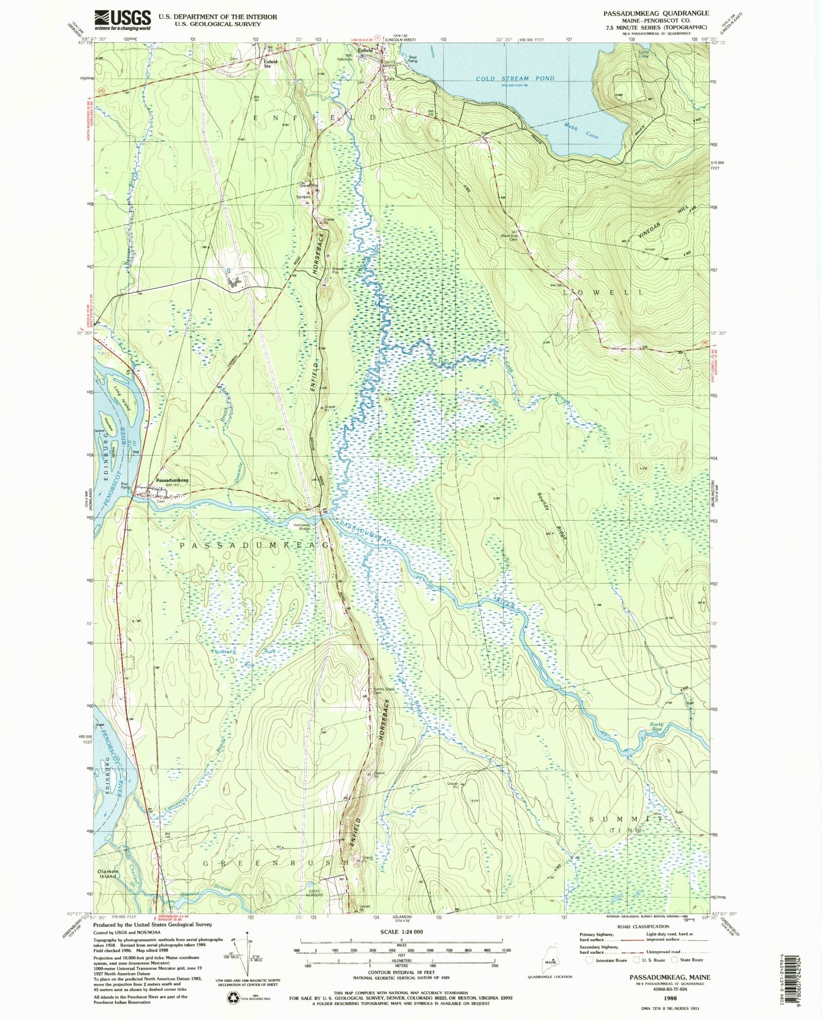 Classic USGS Passadumkeag Maine 7.5'x7.5' Topo Map MyTopo Map Store