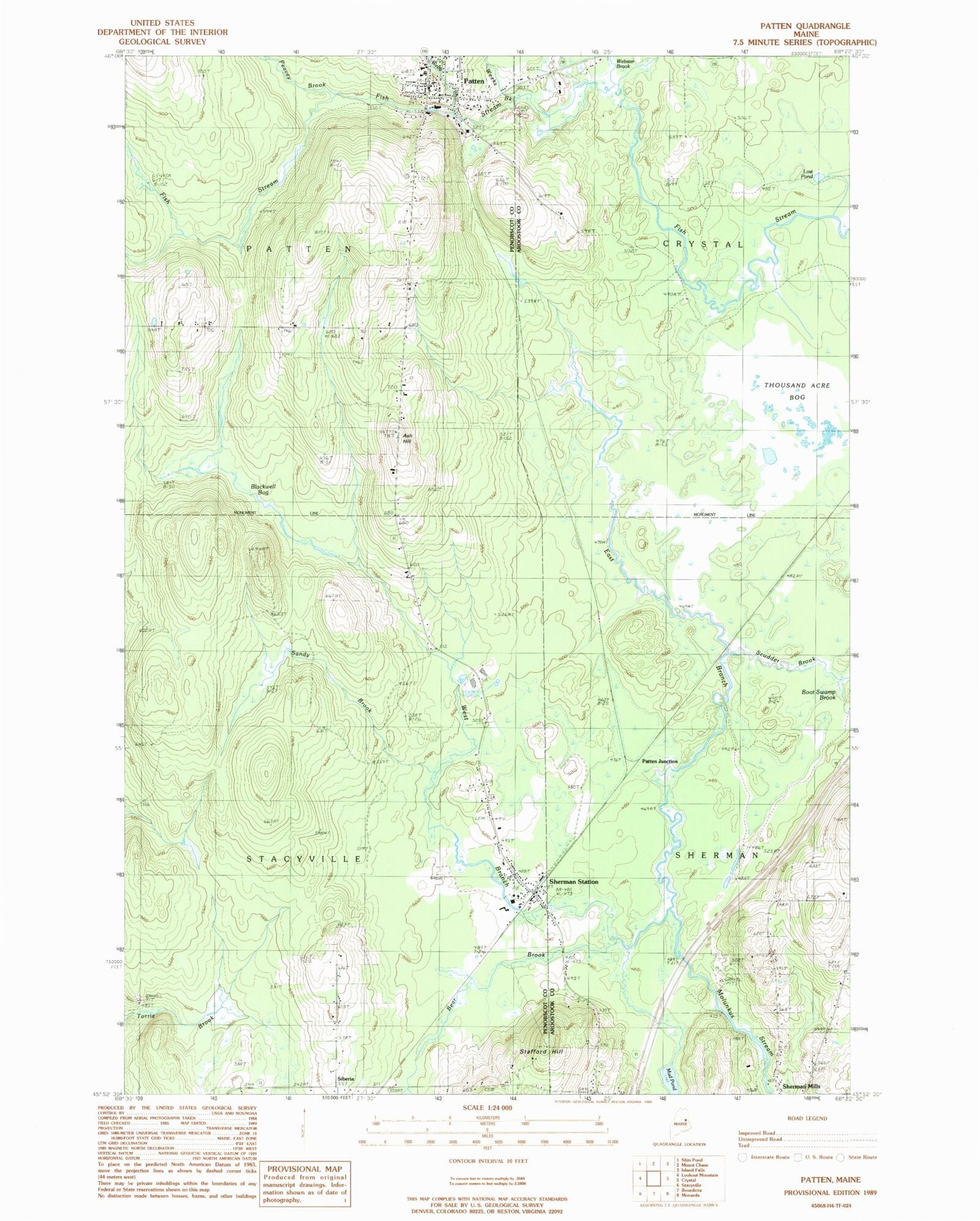 Classic USGS Patten Maine 7.5'x7.5' Topo Map Image