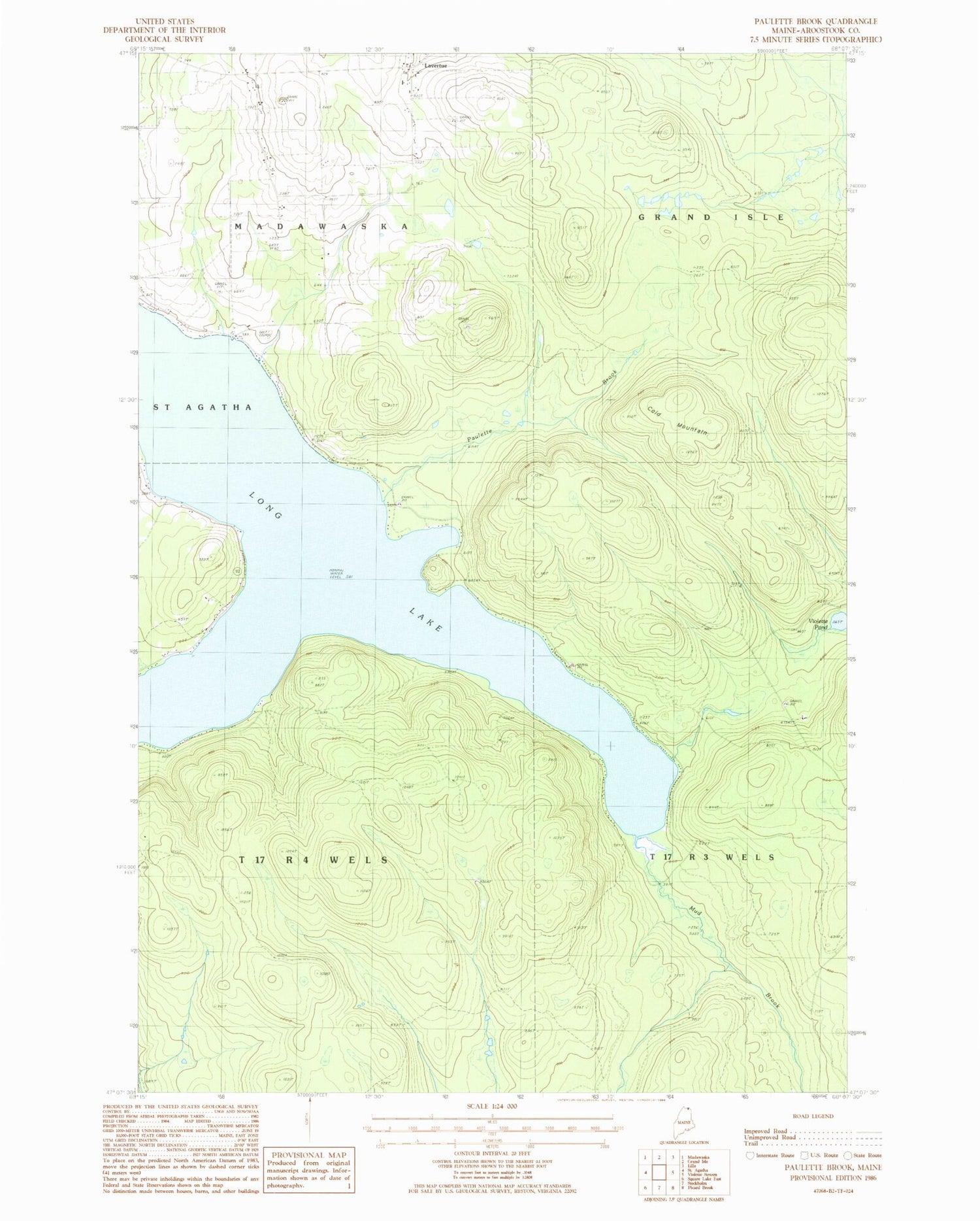 Classic USGS Paulette Brook Maine 7.5'x7.5' Topo Map Image
