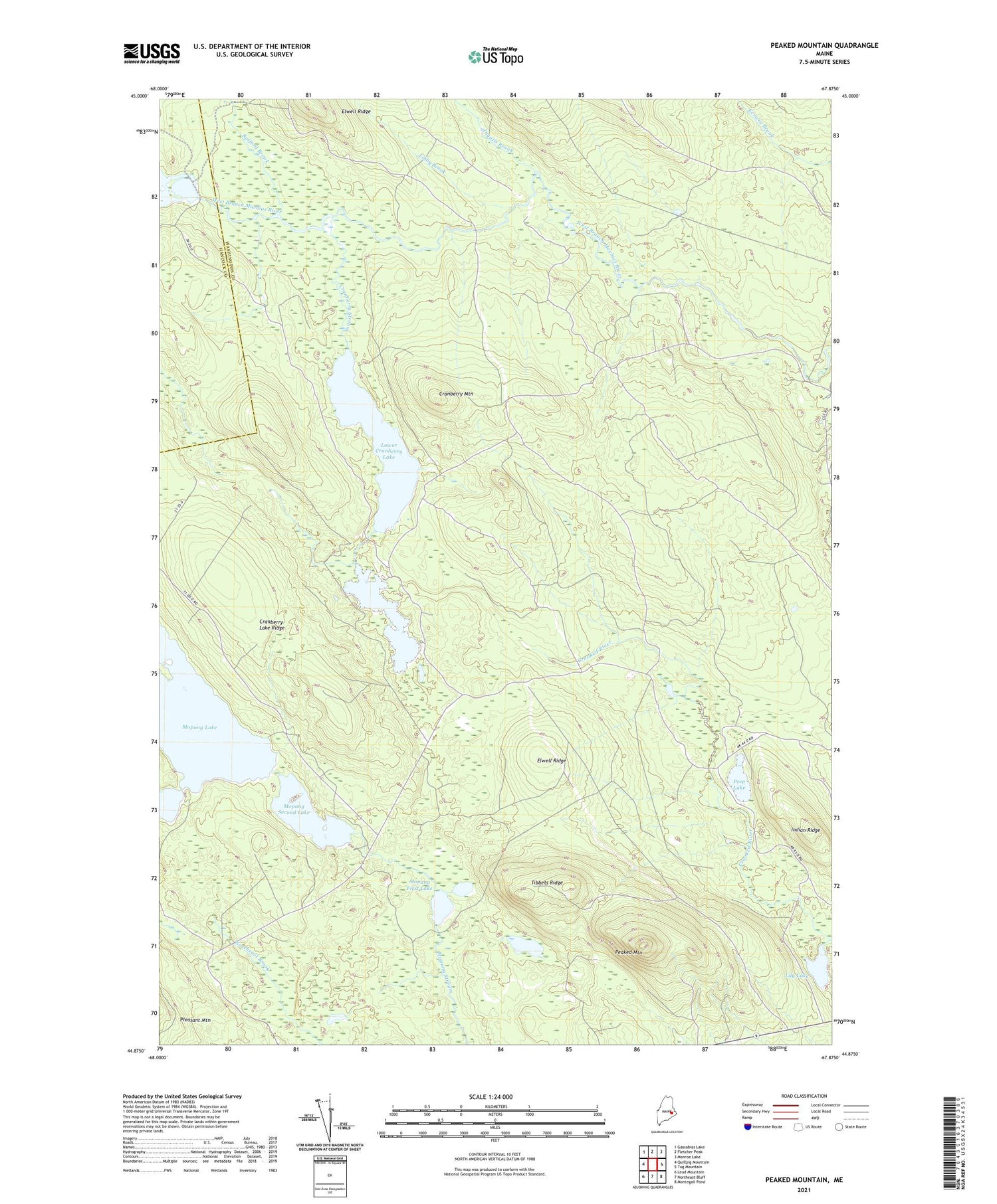 Peaked Mountain Maine US Topo Map Image