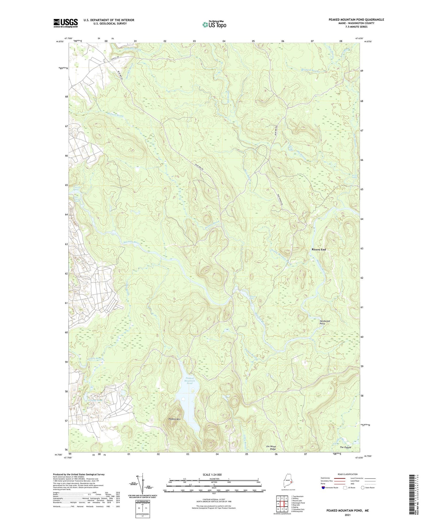 Peaked Mountain Pond Maine US Topo Map Image