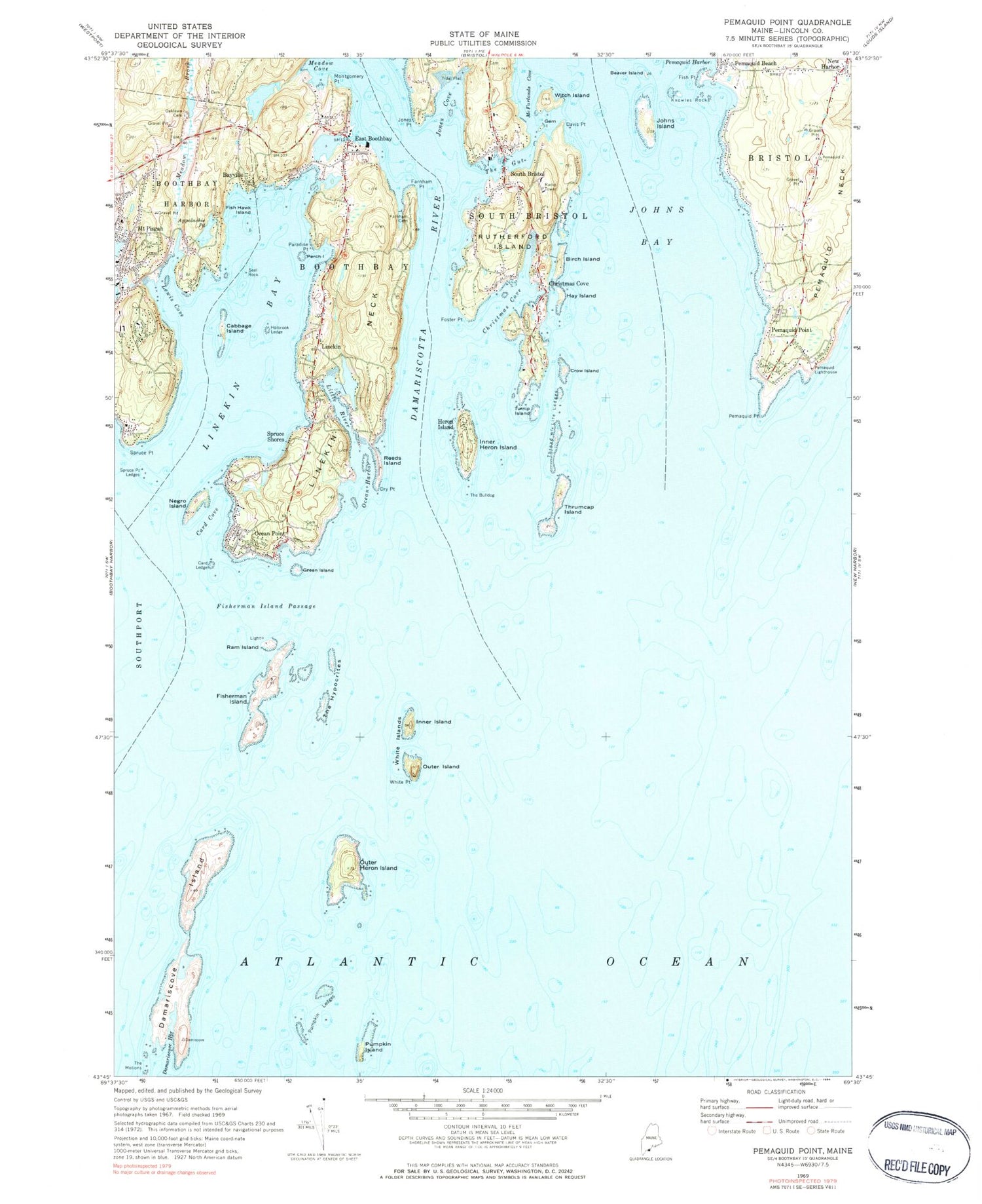 Classic USGS Pemaquid Point Maine 7.5'x7.5' Topo Map Image