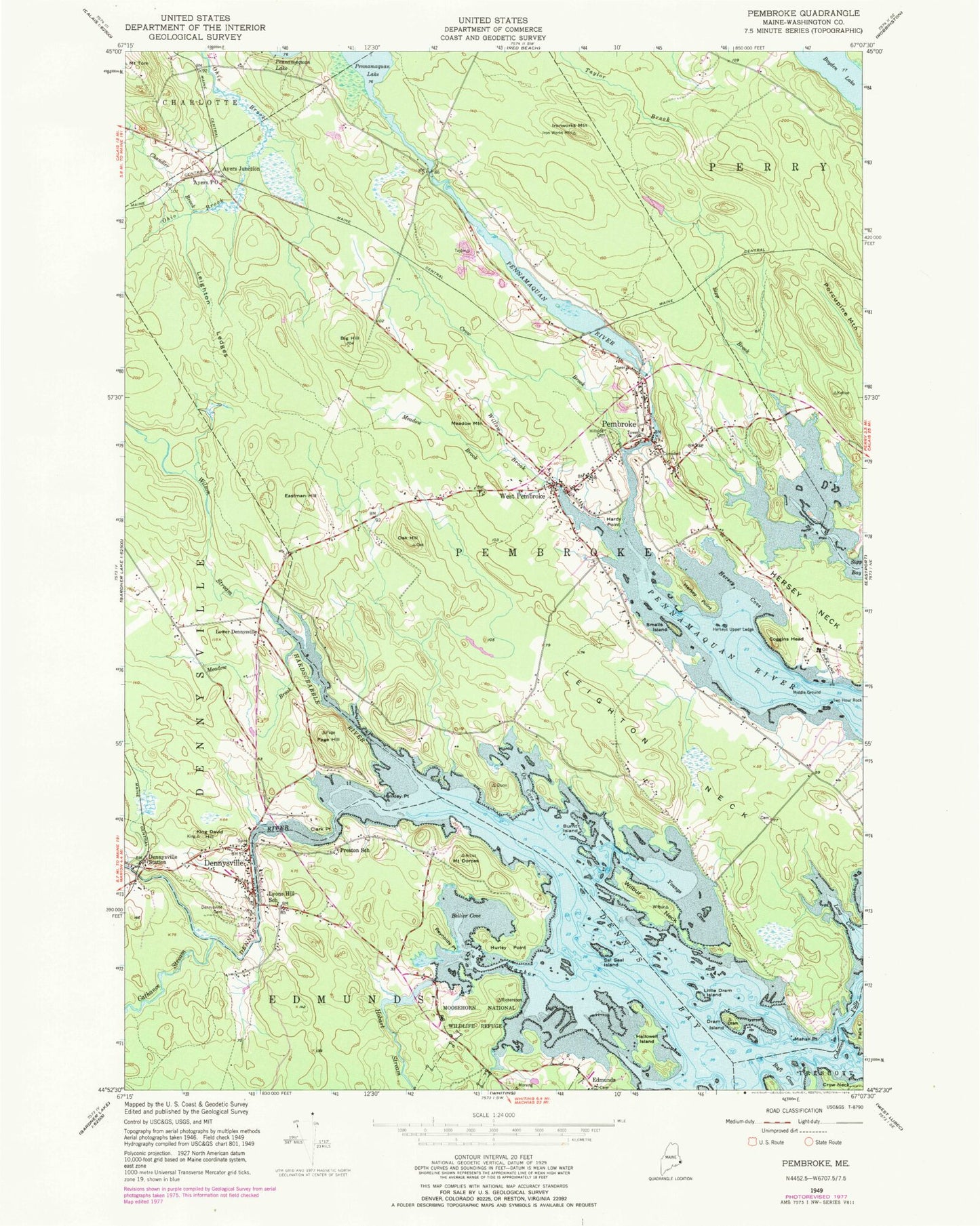 Classic USGS Pembroke Maine 7.5'x7.5' Topo Map Image
