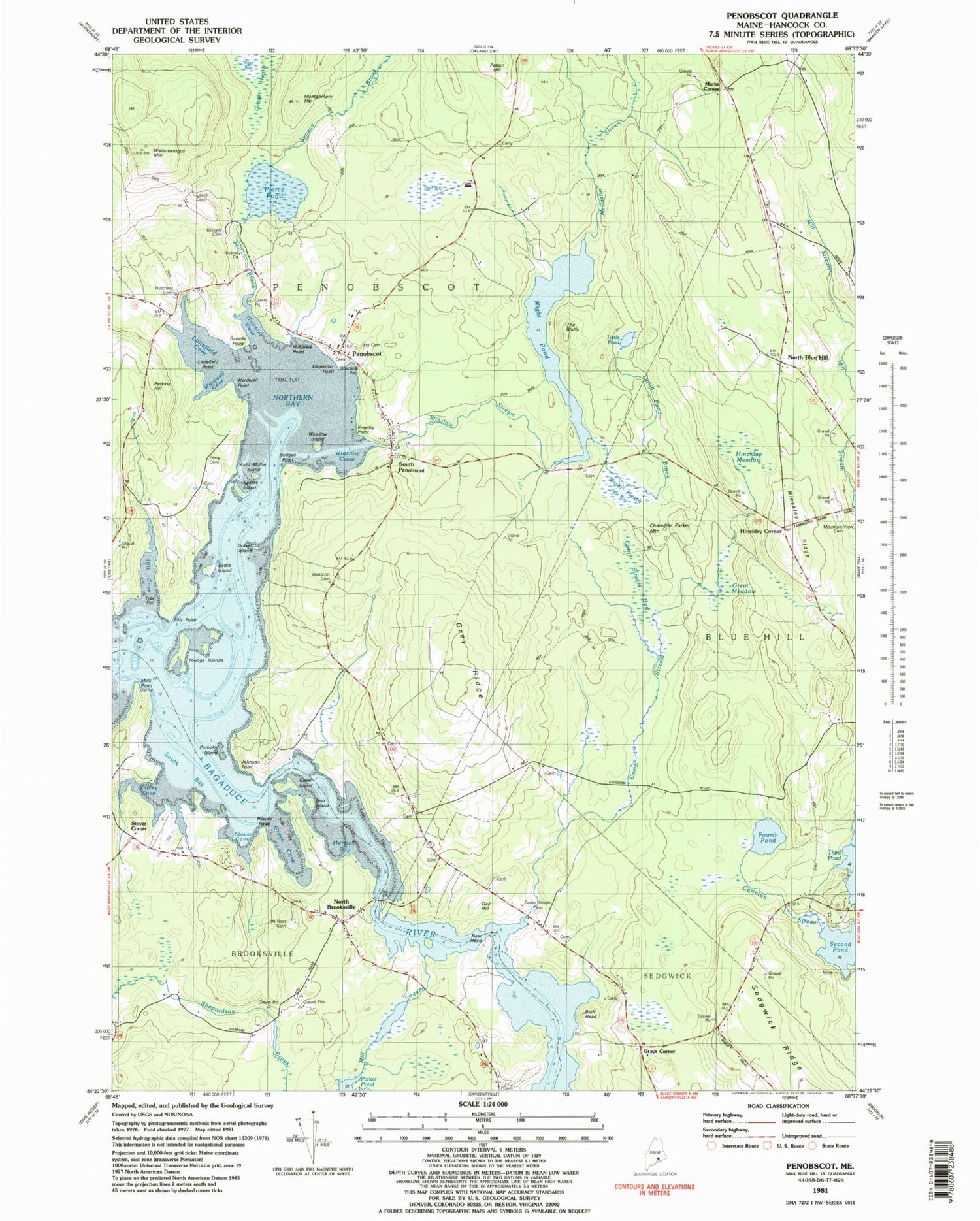 Classic USGS Penobscot Maine 7.5'x7.5' Topo Map Image