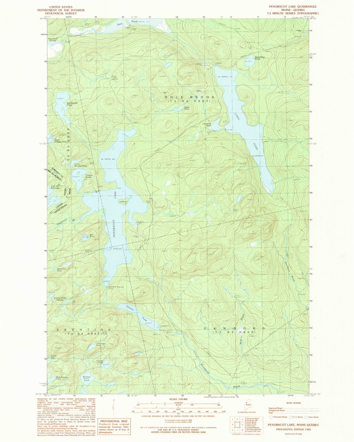 Classic USGS Penobscot Lake Maine 7.5'x7.5' Topo Map Image