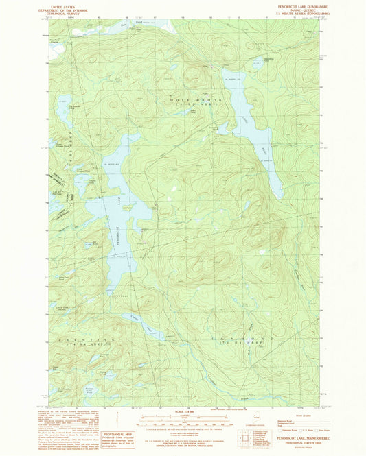 Classic USGS Penobscot Lake Maine 7.5'x7.5' Topo Map Image