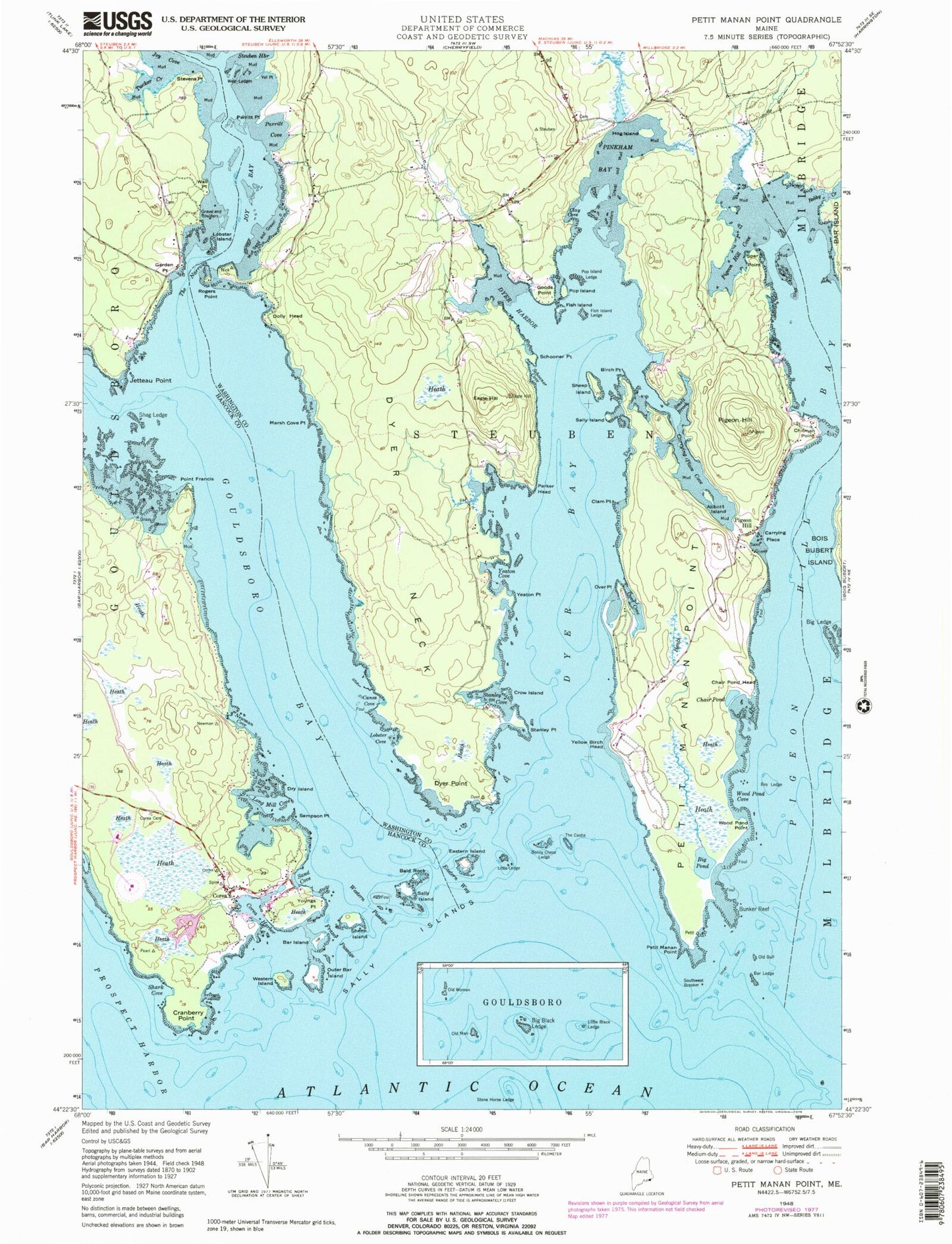 Classic USGS Petit Manan Point Maine 7.5'x7.5' Topo Map Image