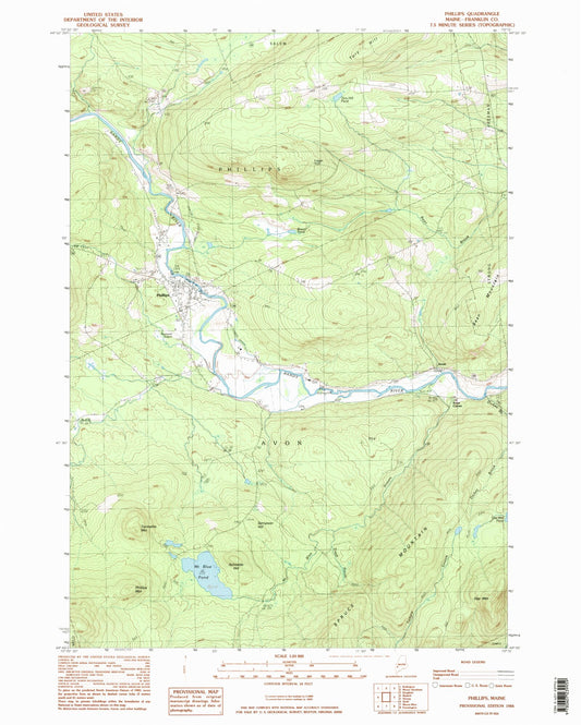 Classic USGS Phillips Maine 7.5'x7.5' Topo Map Image