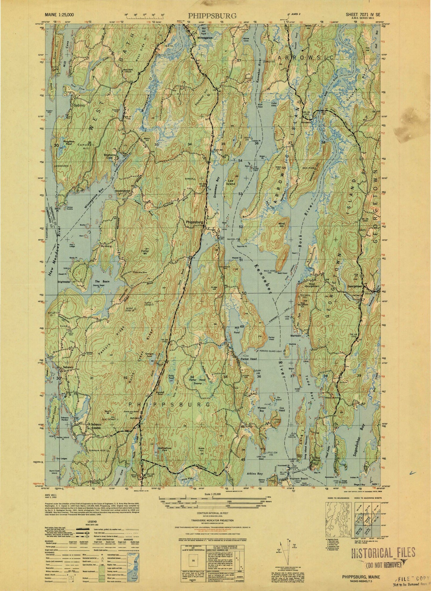 USGS Classic Phippsburg Maine 7.5'x7.5' Topo Map Image