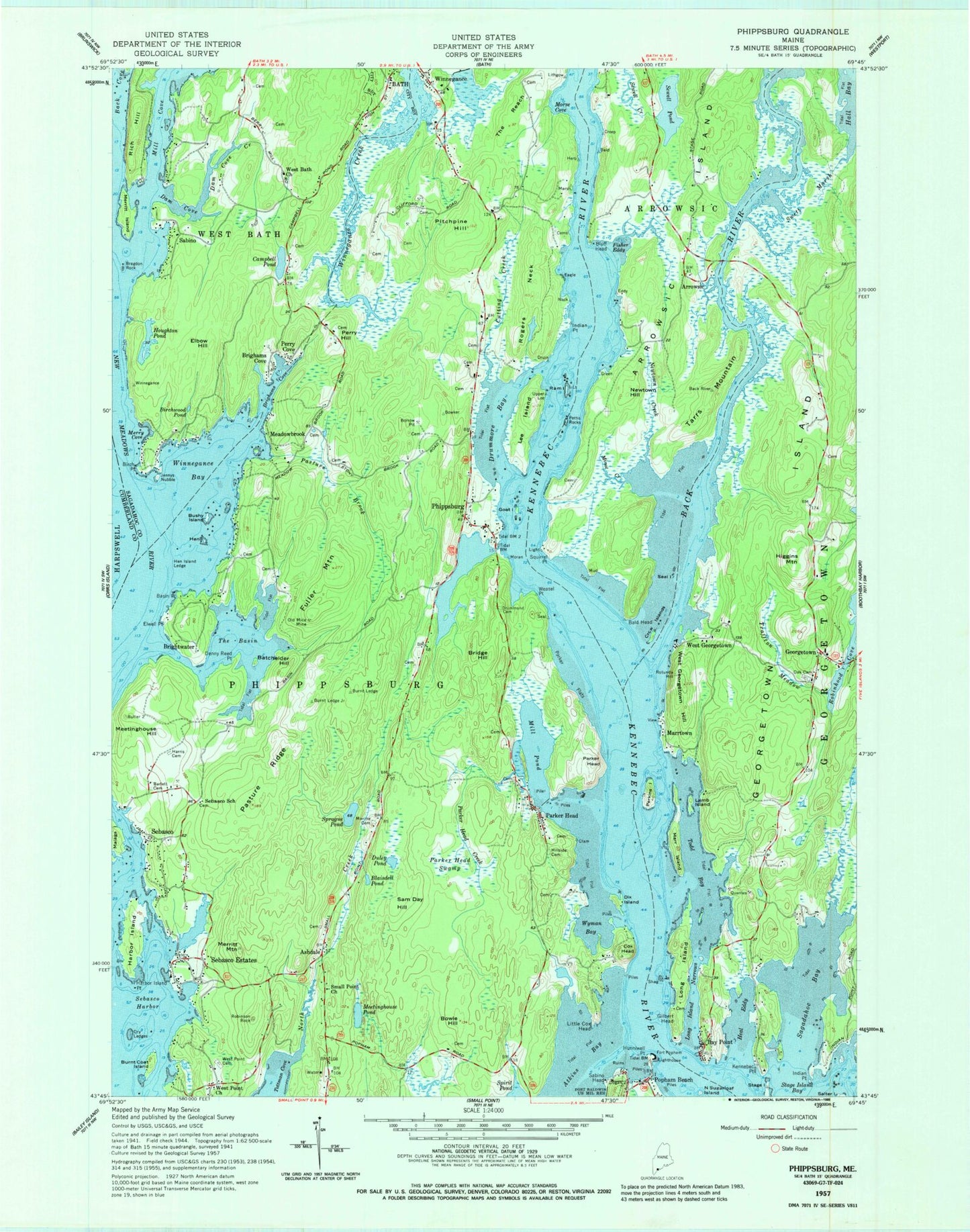 USGS Classic Phippsburg Maine 7.5'x7.5' Topo Map Image