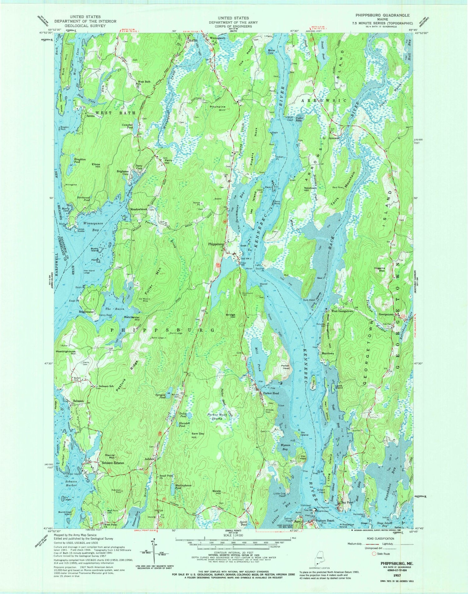 USGS Classic Phippsburg Maine 7.5'x7.5' Topo Map Image