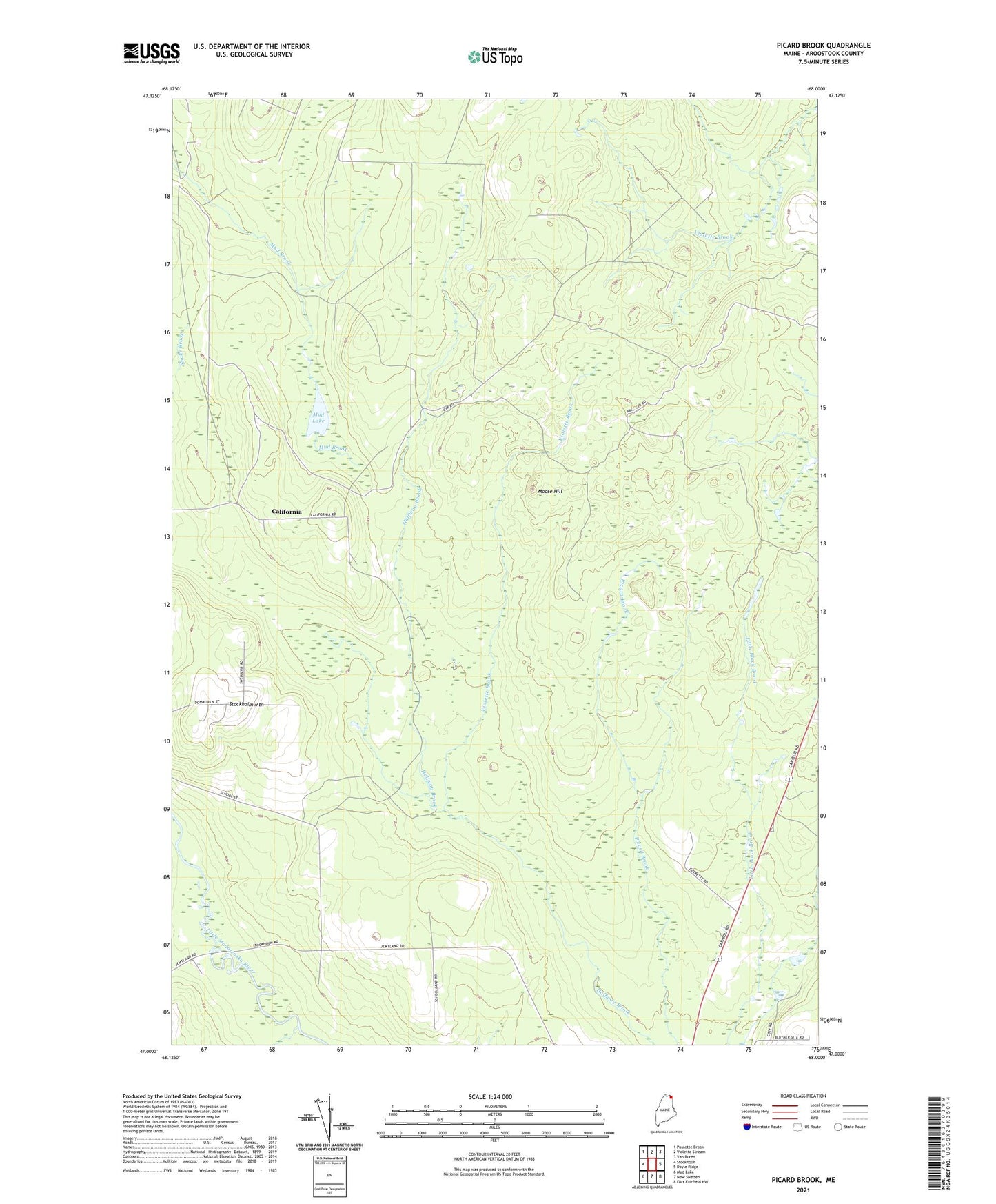 Picard Brook Maine US Topo Map Image
