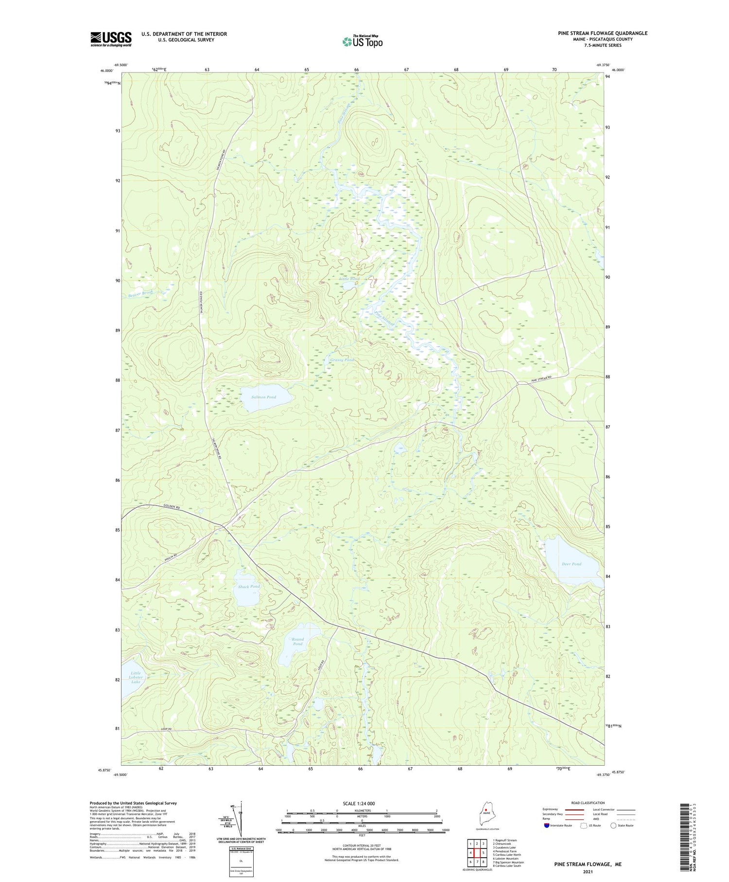 Pine Stream Flowage Maine US Topo Map Image