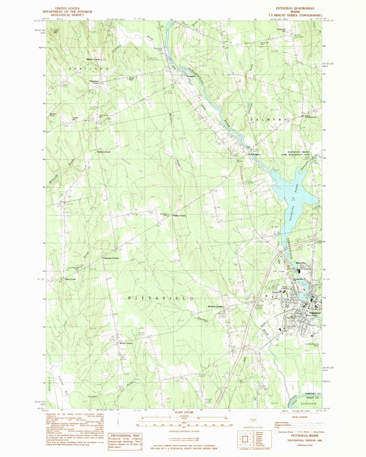 Classic USGS Pittsfield Maine 7.5'x7.5' Topo Map Image