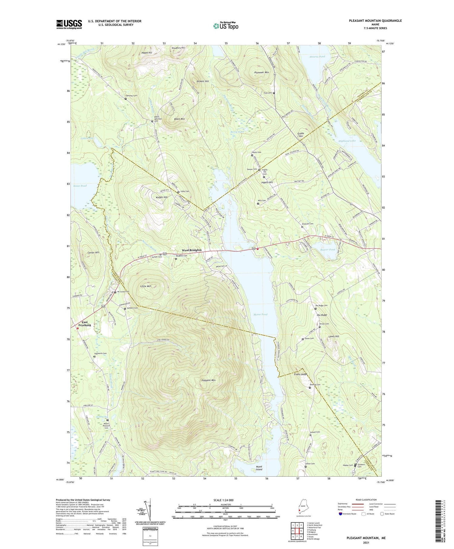 Pleasant Mountain Maine US Topo Map Image