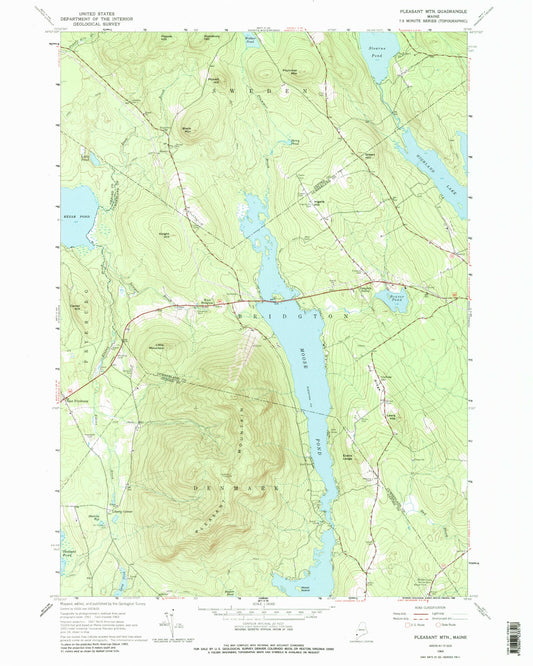 Classic USGS Pleasant Mountain Maine 7.5'x7.5' Topo Map Image