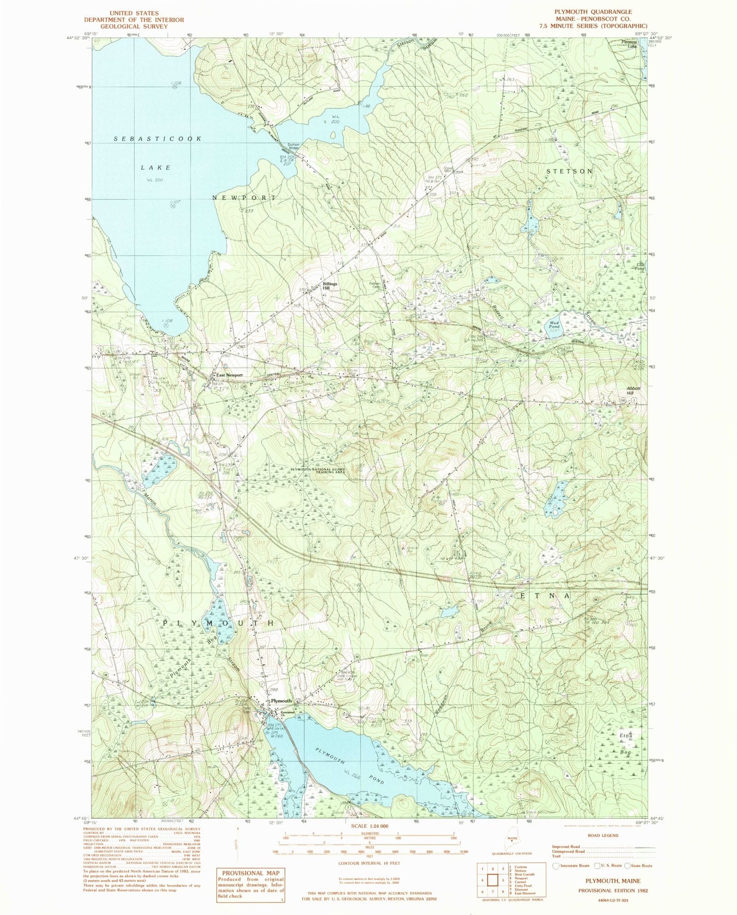 Classic USGS Plymouth Maine 7.5'x7.5' Topo Map Image