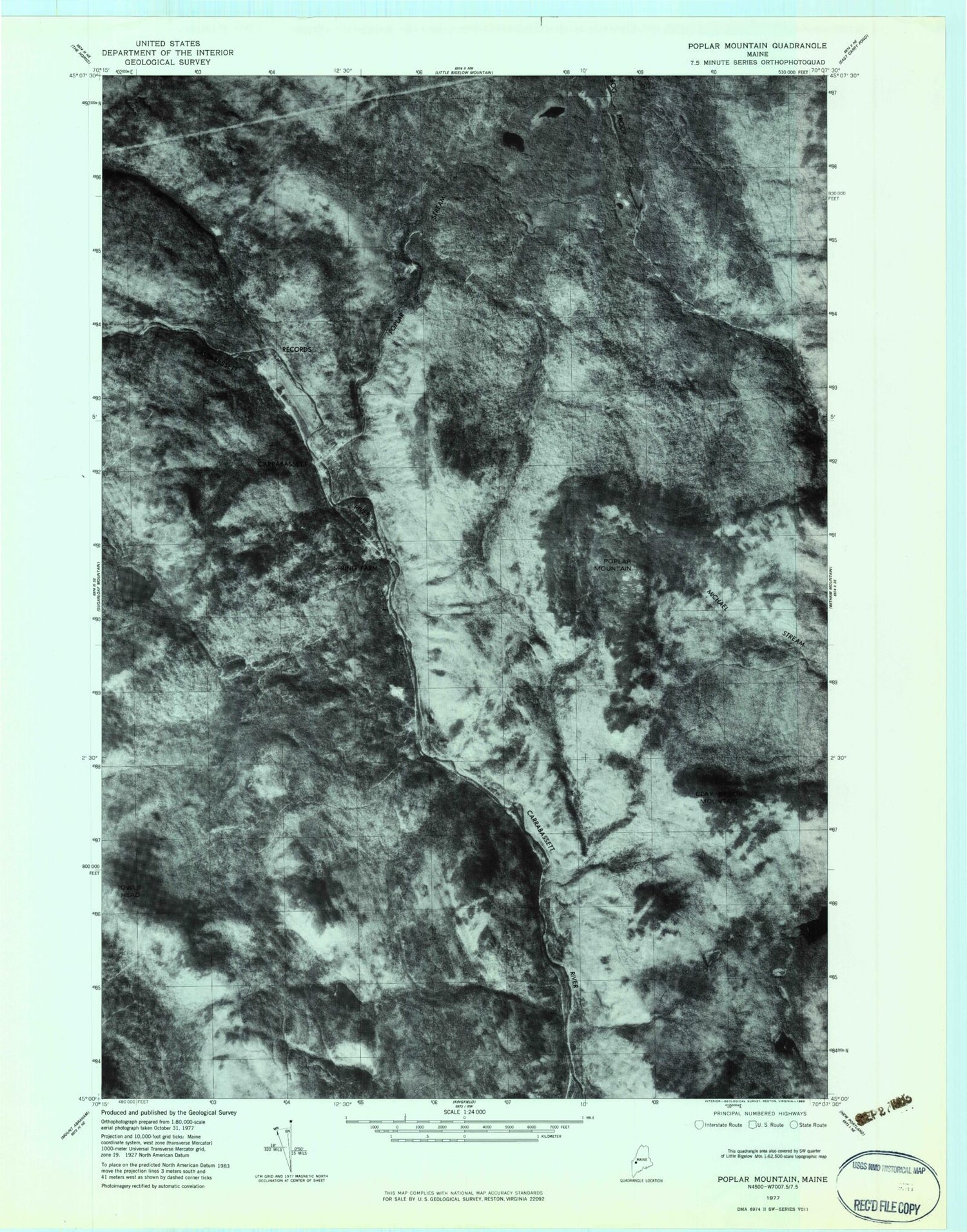 Classic USGS Poplar Mountain Maine 7.5'x7.5' Topo Map Image