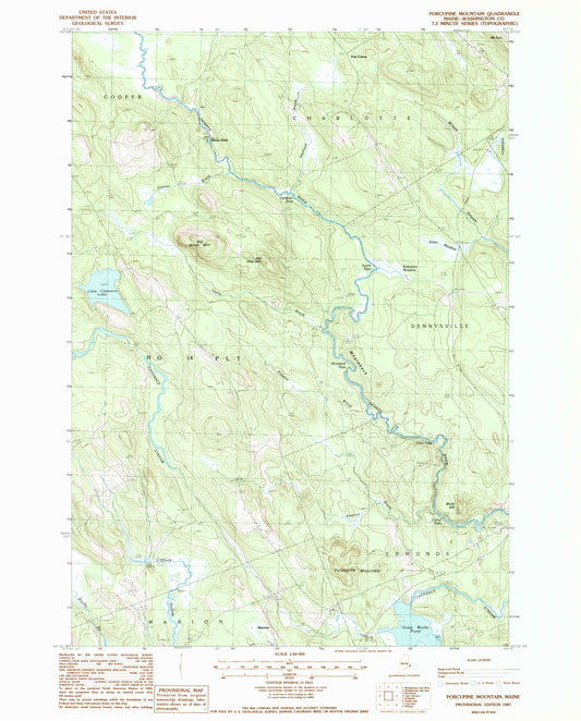 Classic USGS Porcupine Mountain Maine 7.5'x7.5' Topo Map Image