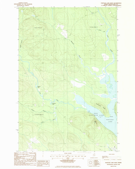 Classic USGS Portage Lake West Maine 7.5'x7.5' Topo Map Image