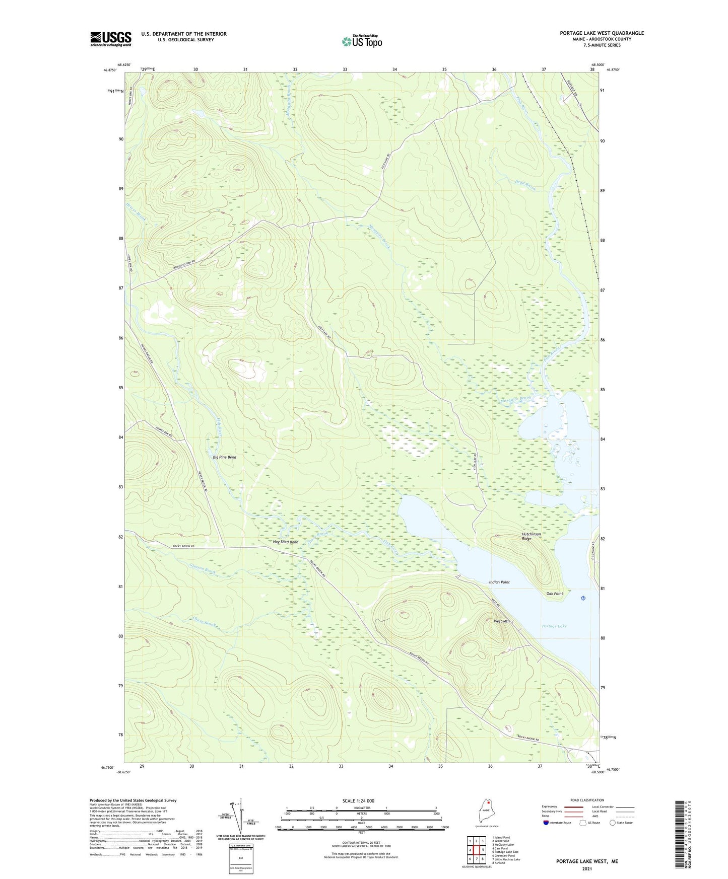 Portage Lake West Maine US Topo Map Image